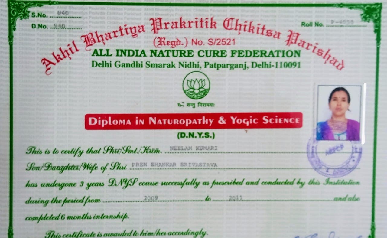 Certificate of Dr. Neelam Kumari