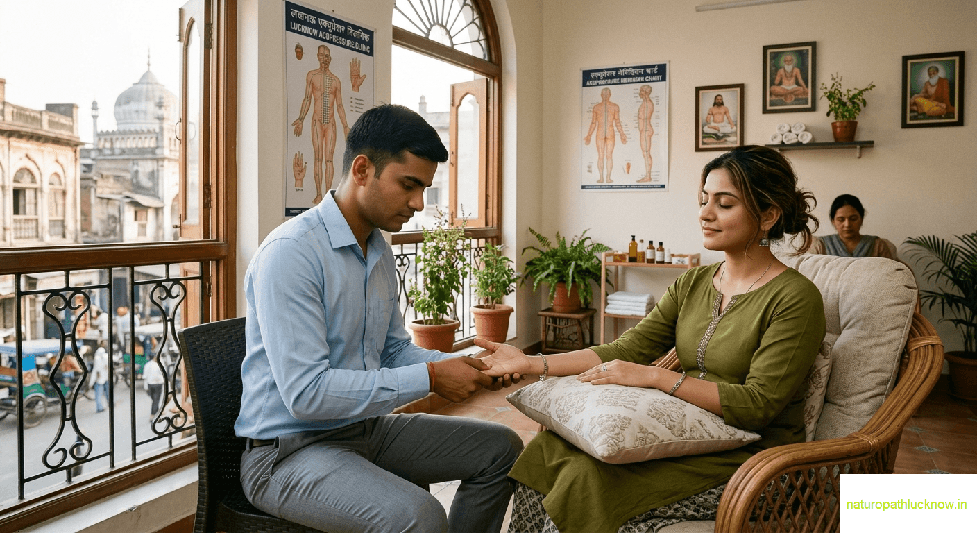 Acupressure Therapist Lucknow Professional Acupressure Therapist in Lucknow Performing Migraine Relief Therapy