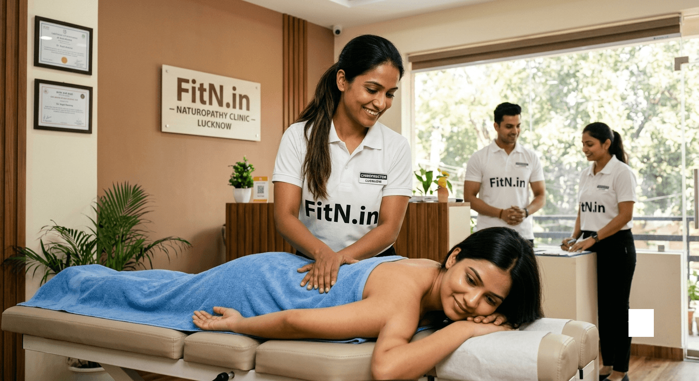 Chiropractor giving therapy to a patient at Chiropractice clinic under the brand Naturopathy Clinic Chiropractor giving therapy to a patient at Chiropractice clinic under the brand Naturopathy Clinic