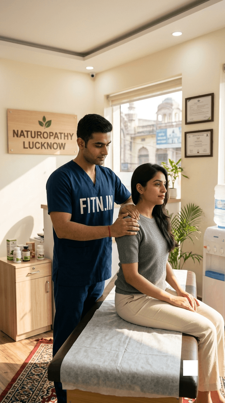 A talented chiropractor trying his talent on a patient at Lucknow Naturopathy centre for chiropractice A talented chiropractor trying his talent on a patient at Lucknow Naturopathy centre for chiropractice
