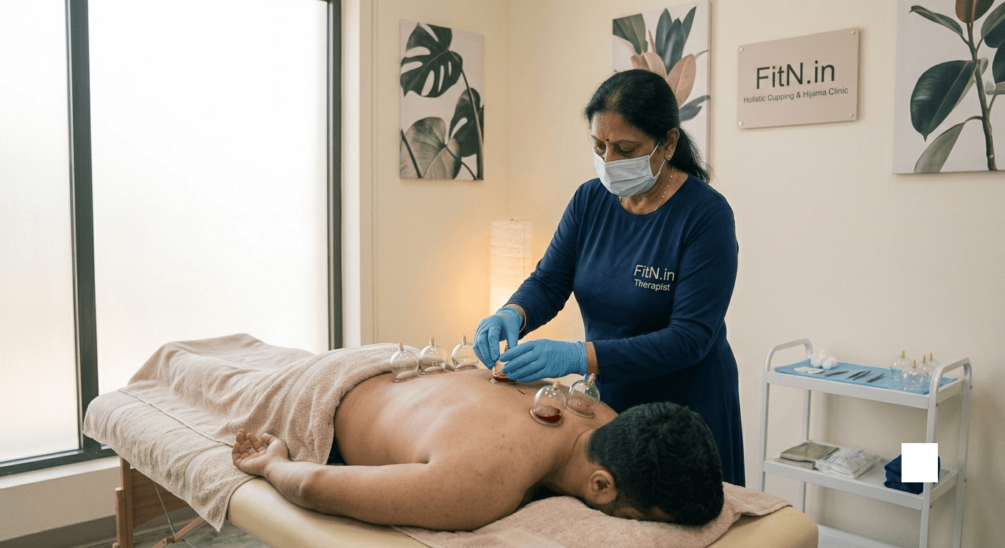 A patient oriented relief Cupping therapy giving session at Lucknow Naturopathy