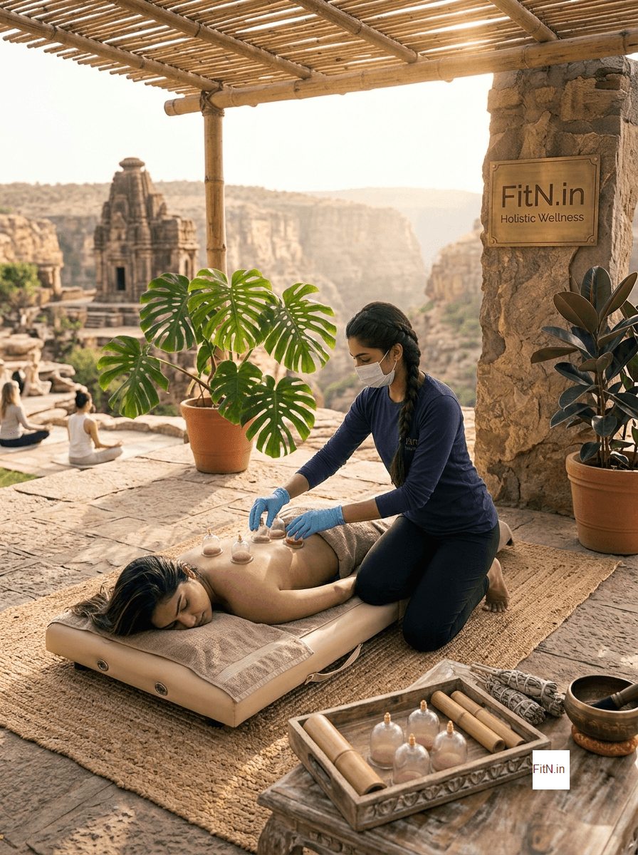 Cupping Massage Service Cupping Hijama therapy giving session by expert therapist at Lucknow Naturopathy for back pain