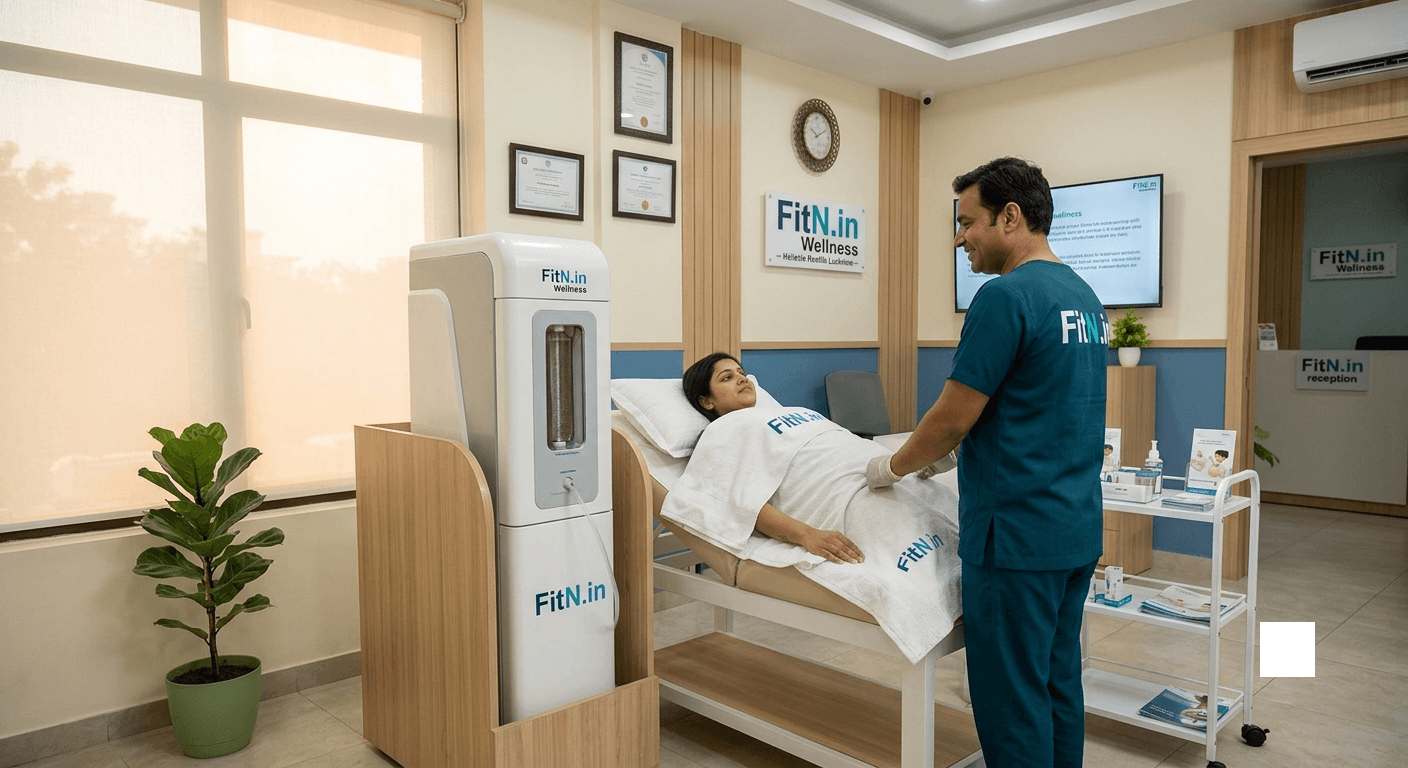 Female hydrotherapist providing hydrotherapy treatment at a naturopathy clinic in Lucknow